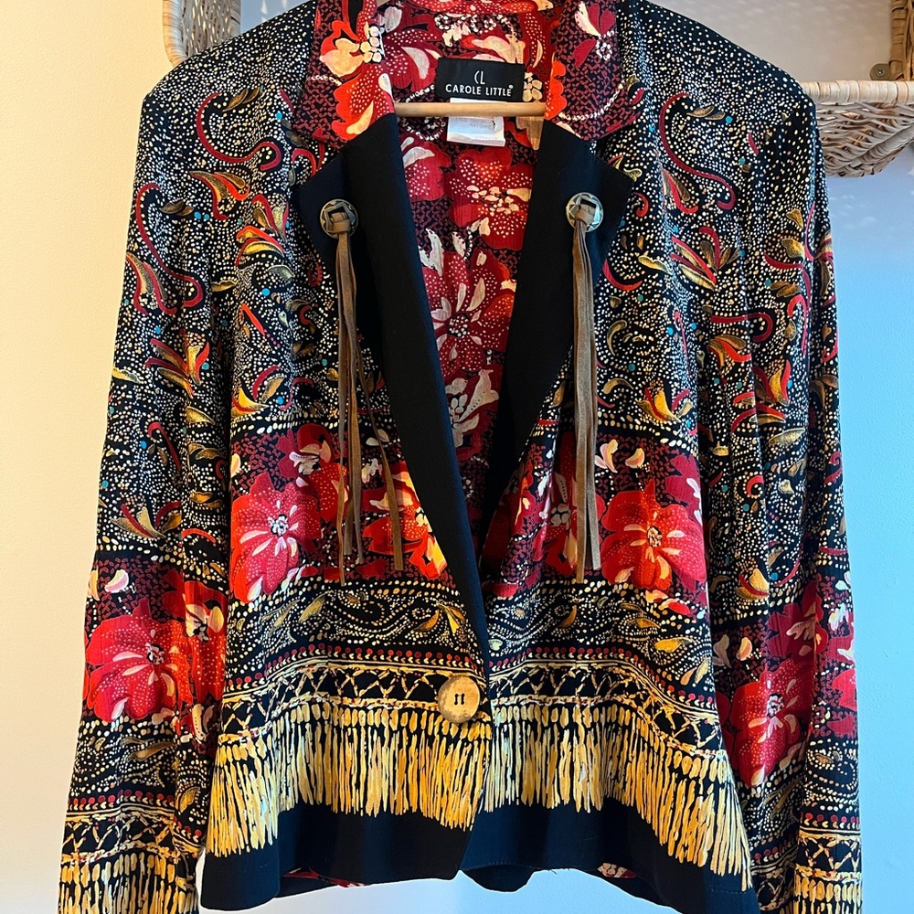 Carole Little western jacket floral Blazer boho cowboy conch leather vintage M - Picture 7 of 7